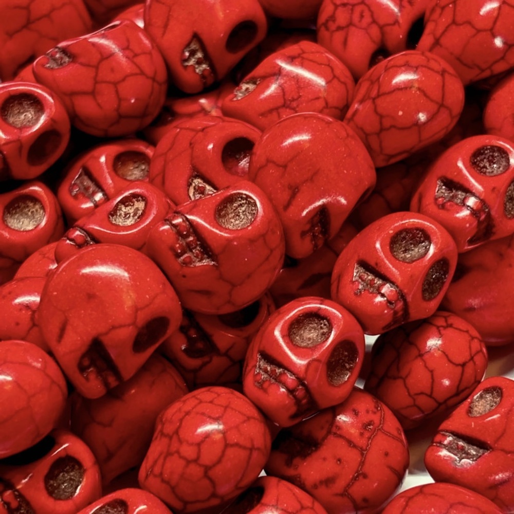 🔥$1 Clearance Red Vertical Howlite Cracked Skull Beads 13mm X 13mm X 10mm (10)
